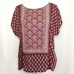 LuckyBrand burgundy BoHo style top size medium